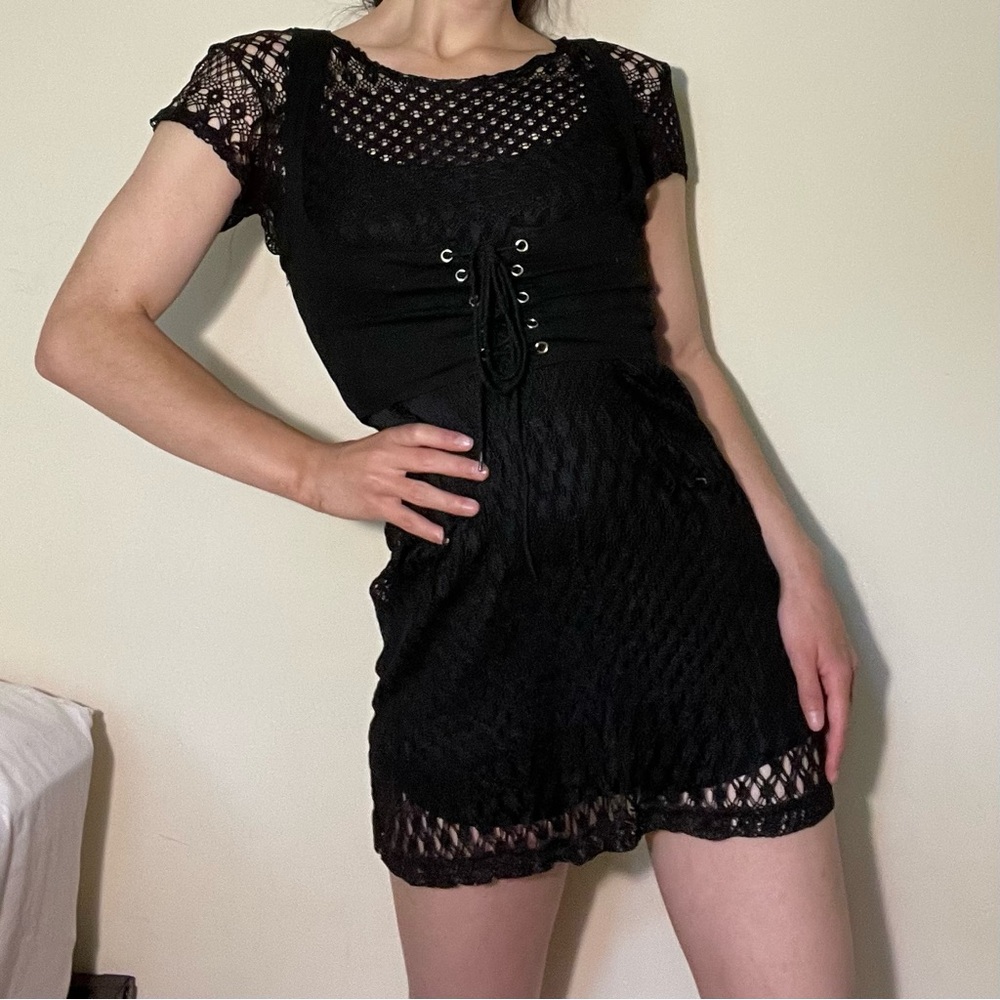 Black Lace A-Line Cover Up Lingerie Mini Dress